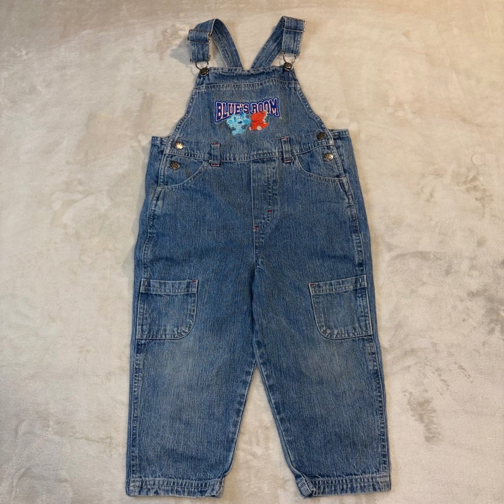 Vintage Nick Jr Blues Clues Denim Overalls Kids 3T Blue Clues Y2K Embroidered